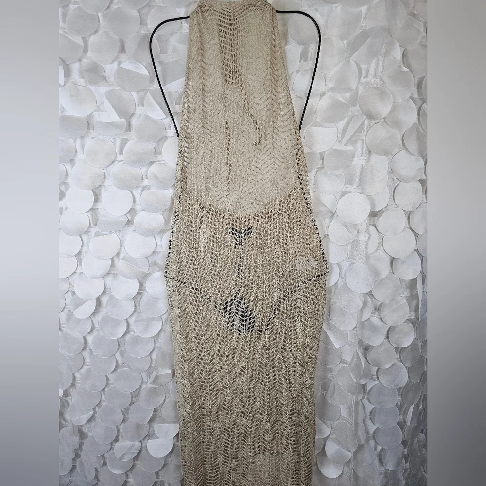 Crochet Mesh Maxi Cover-Up | Sheer Halter‎ Beach Dress